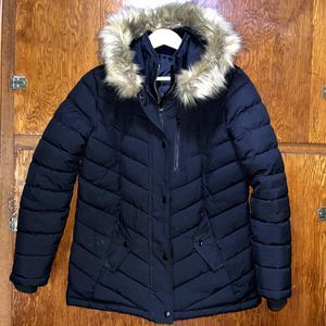 SwissTech Women's S Black Puffer Down Winter Coat Hooded Zip Insulated Jacket